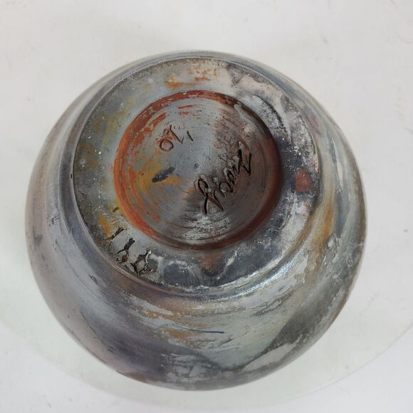 Vintage Raku Handmade BOHO Vase Bowl ART 6x6 Inch Distressed Signed Pottery - Picture 6 of 6